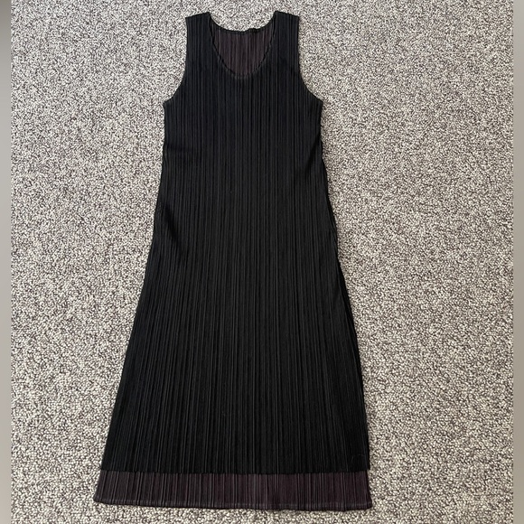 Issey Miyake Dresses & Skirts - Pleats Please Issey Miyake Black Brown Pleated Midi Layered Dress Sz 4
